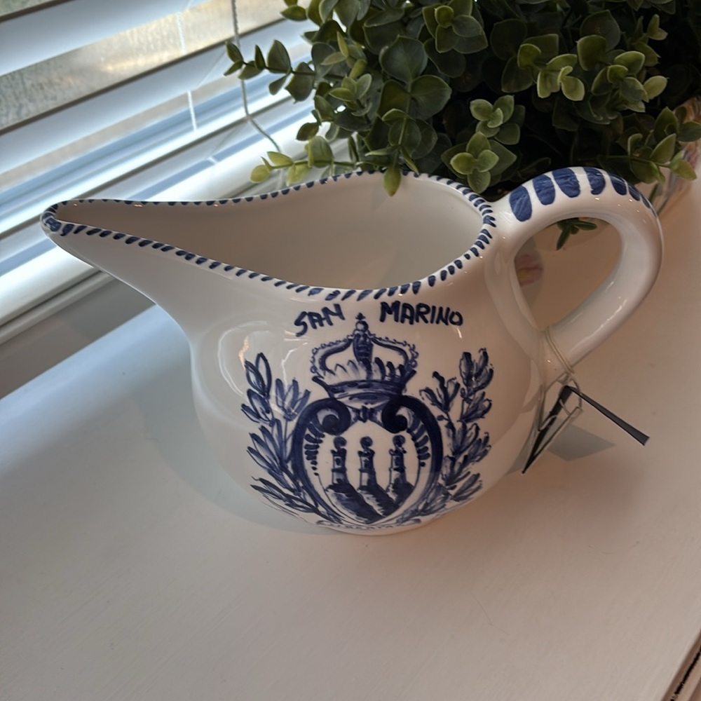 San Marino Themed Hand Painted Ceramic Pottery Pitcher